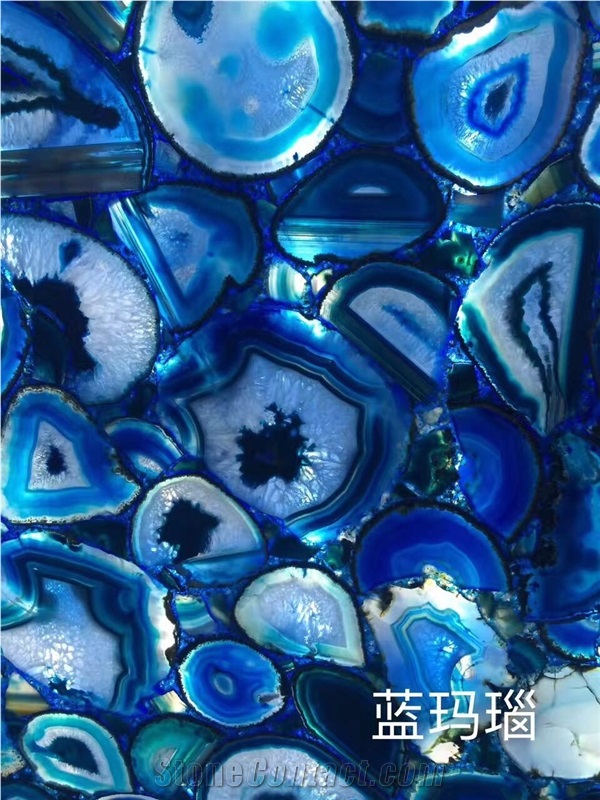 China Blue Agate Semiprecious Stone Backlight for Table Tops