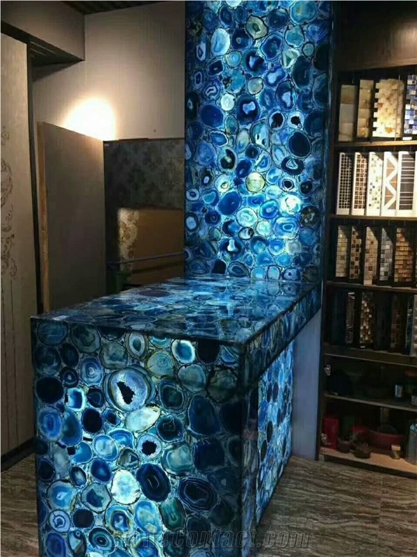China Blue Agate Semiprecious Stone Backlight for Table Tops