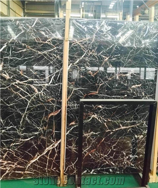 China Golden Black Marble Polished Slabs for Hotel Floor Covering