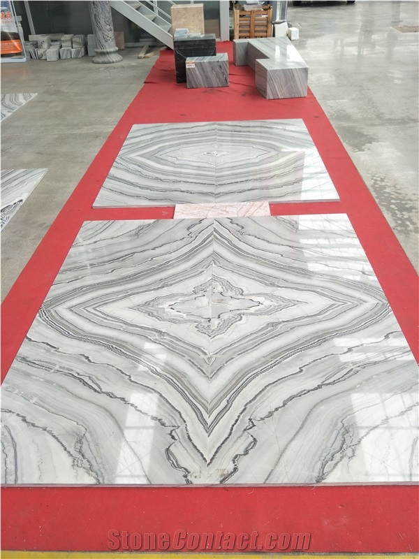 China White Marble with Sea Wave Grey Vein Slabs for Floor/Wall Paving