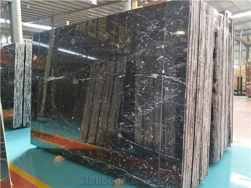 High Quality Polished China Black Nero Marquina Marble Flooring Panel