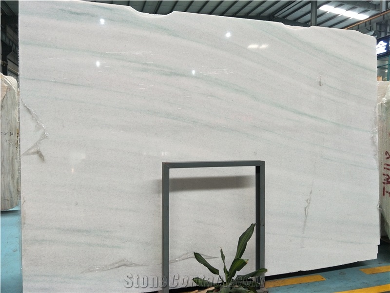 Myanmar White with Green Line Big Slab Floor and Wall Tile