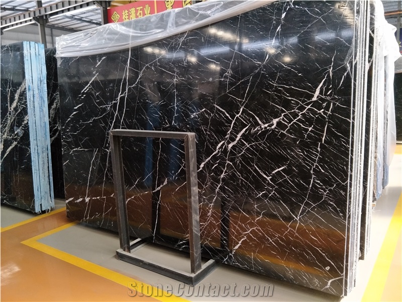 Chinese Nero Marquina Marble Slabs & Tiles For Wall Cladding/Floor Covering