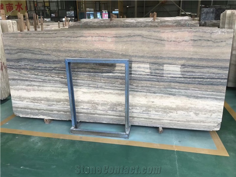 Silver Blue Travertine Slab for Interior Wall and Floor Tiles
