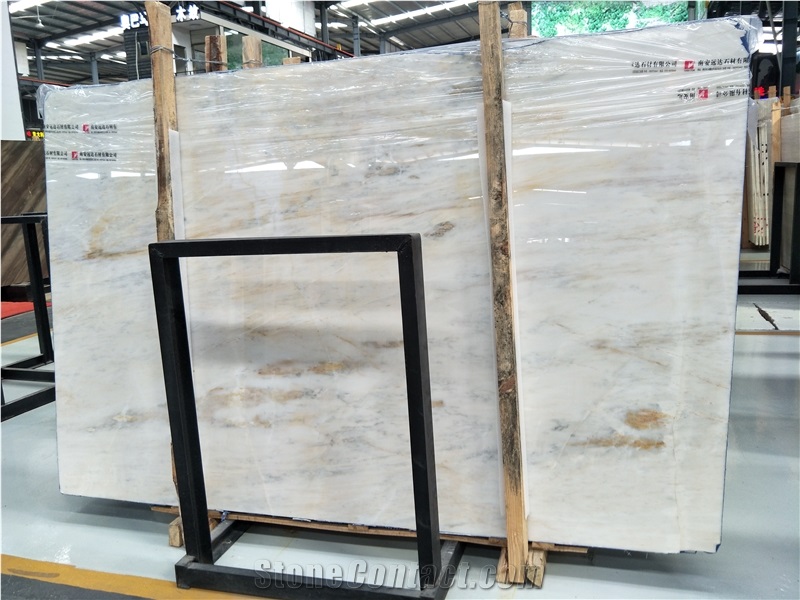 White with Gold Feature Marble Slab for Tabletops Wall and Floor Tile