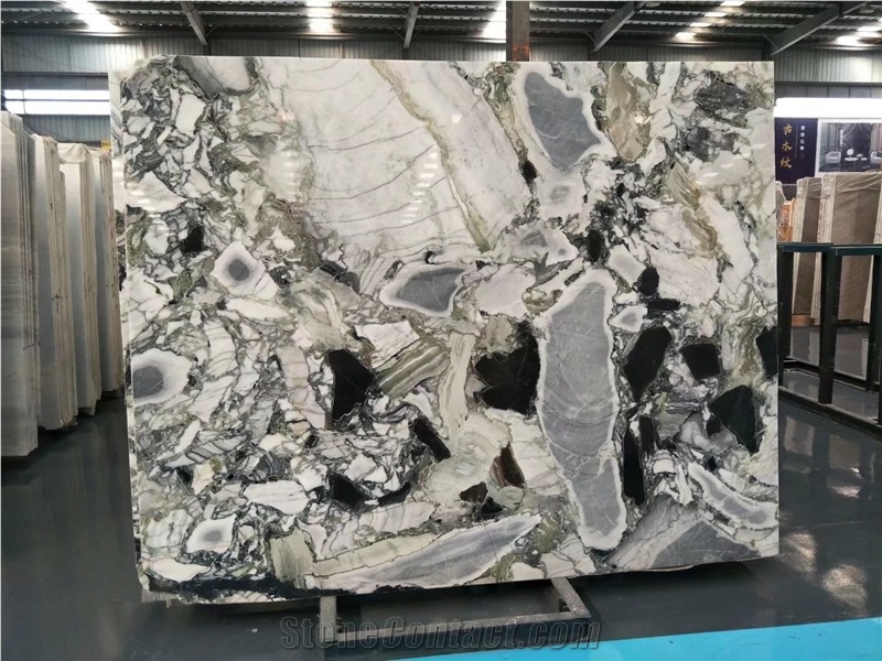 Wholesale Cold Jade Marble China Ice Connect Green/White Slabs