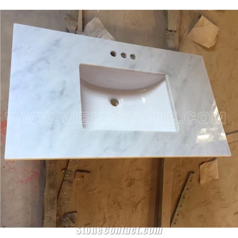 Rectangle Bianco Carrara White Marble Bathroom Countertop