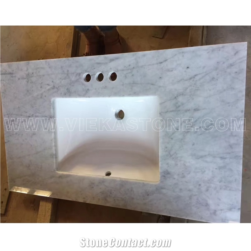 Rectangle Bianco Carrara White Marble Bathroom Countertop Vanity Top Bathroom