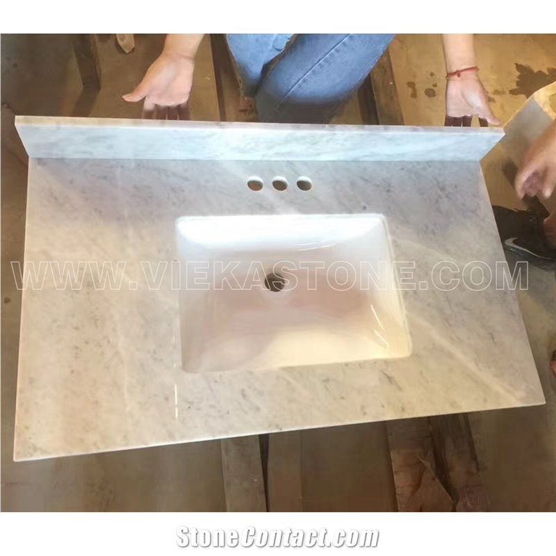 Rectangle Bianco Carrara White Marble Bathroom Countertop Vanity Top Bathroom