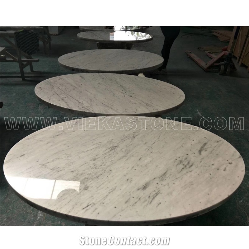 Round Bianco Carrara White Marble Tabletops