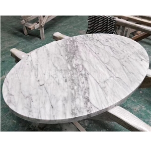 Round Bianco Carrara White Marble Tabletops
