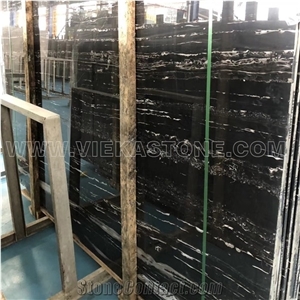 Silver Dragon Chinese Black Portoro Marble Tile & Slab for Wall Floor, China Black Marble