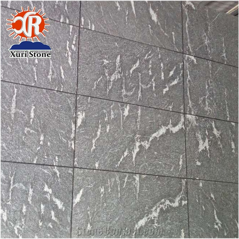 Flamed Surface China Cheap Black with White Vein Granite Floor Tile