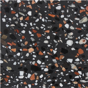 Artificial Black Terrazzo Tile with Multi-Color Particles, Tt005u