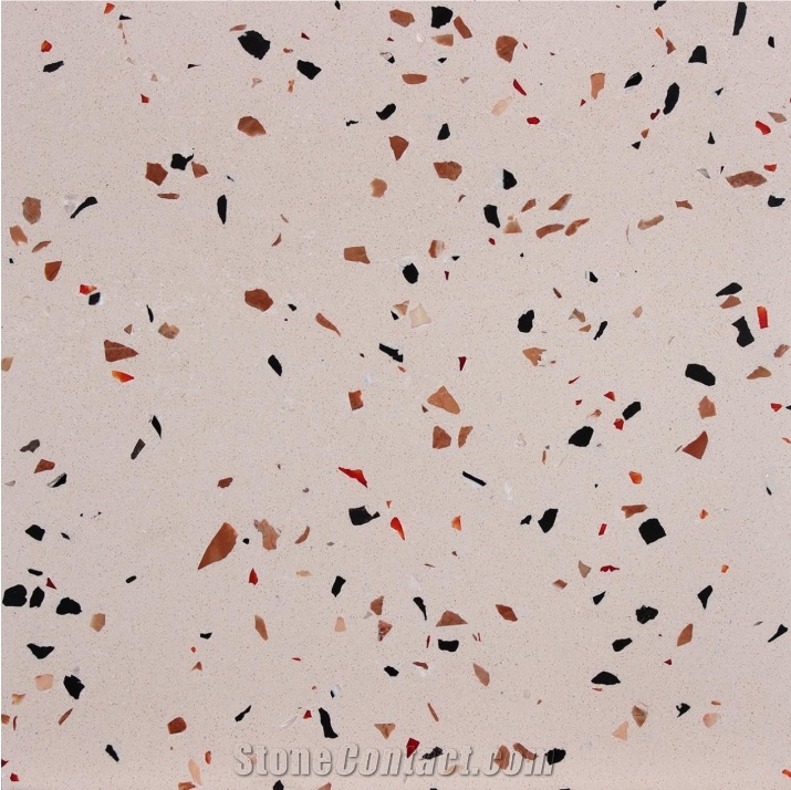Beige Terrazzo Tiles with Glass Particles, Artificial Stone, Tt005m