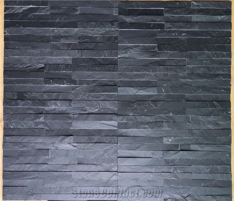China Black Slate Cultured Stone Natural Face Wall Stone Panel