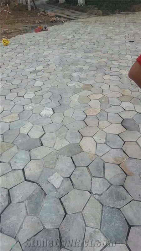 China Random Flagstone Tiles for Floor and Wall,Slate on Mesh