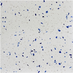 White Terrazzo Tiles with Blue Particles, Artificial Stone, Tt001m