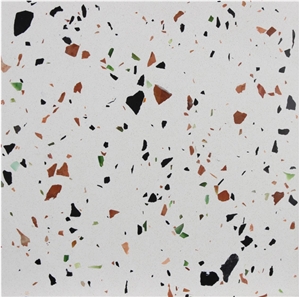 White Terrazzo Tiles with Glass Particle, Artificial Stone, Tt002m