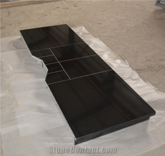 Black Granite Curved Fireplace Hearth and Back Panel