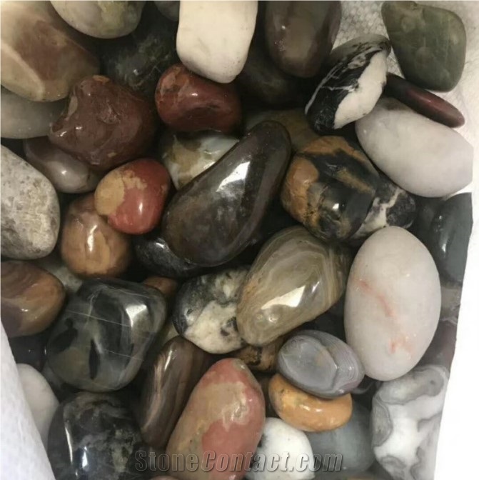 Cheap Natural Polished Pebble with Mixed Color