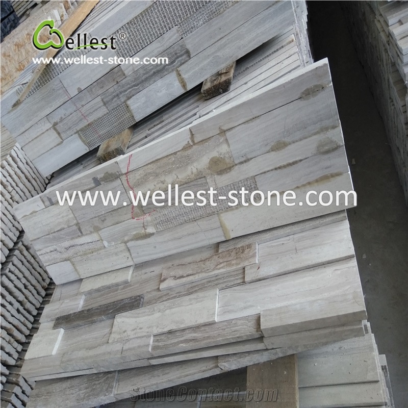 White Wood Marble Stacked Stone for Wall Cladding Cultured Stone