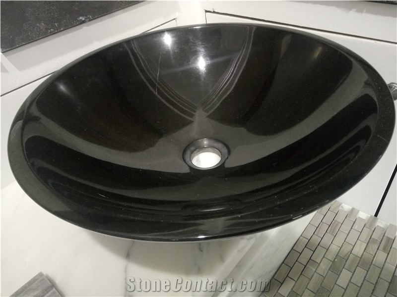 Nero Marquina Black Marble Basins Kitchen Bathroom Vanity Round Sinks