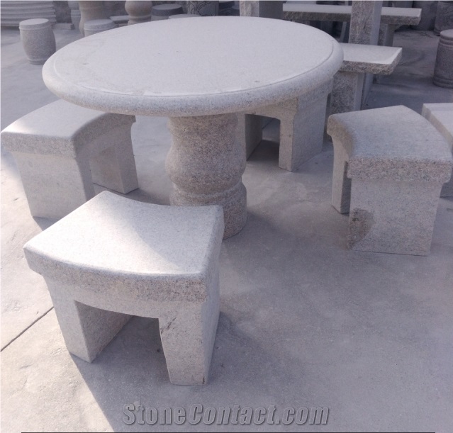 G603 Granites Round Table with 4 Benches