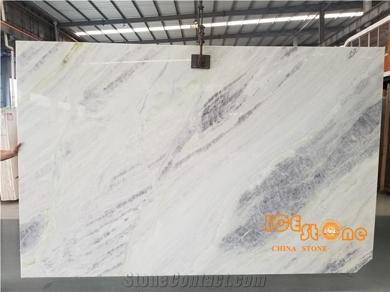 China Light Jade Blue White Marble Slabs Polished Walling Bookmatch