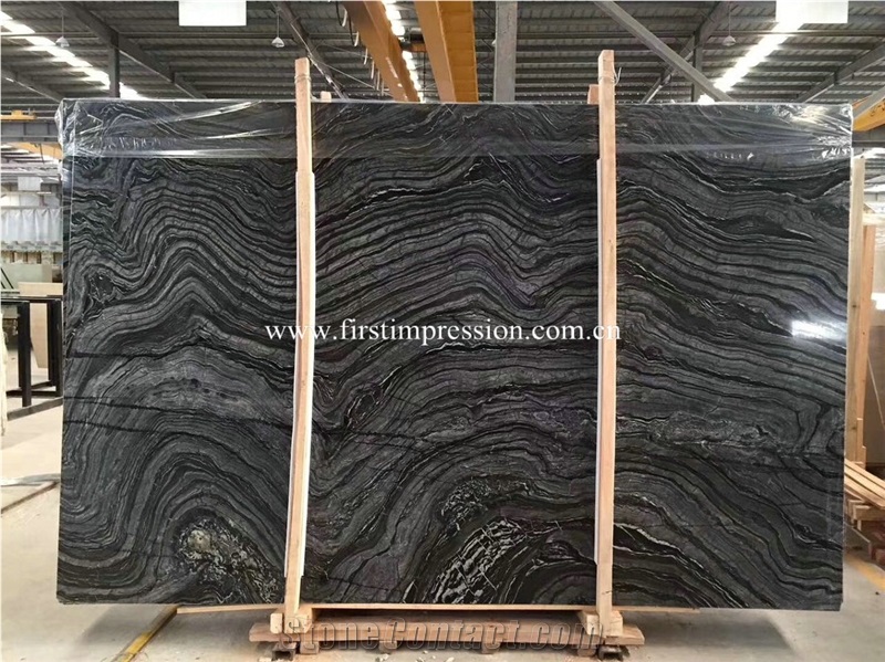 China Silver Waves/Black Wooden Forest Brown Marble Stone Slabs&Tiles