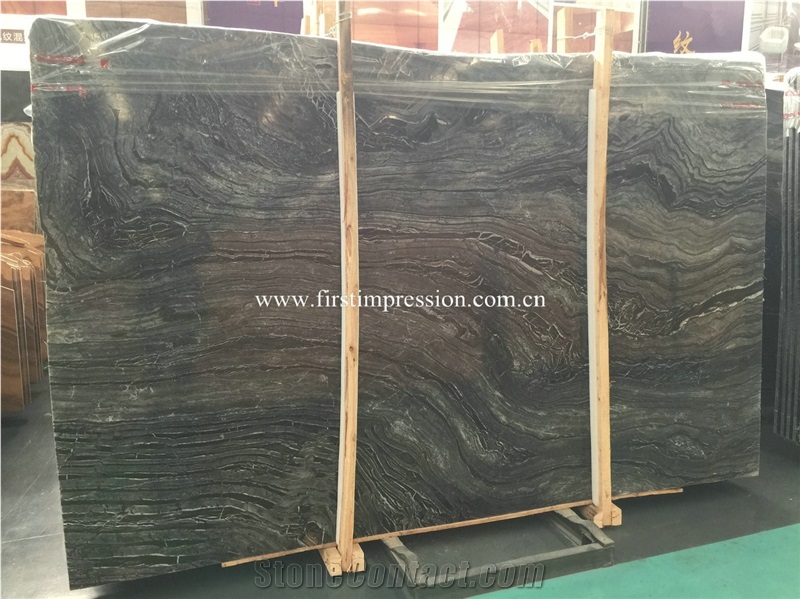Chinese Silver Wave Slabs/Black Wooden Marble Slabs&Tiles