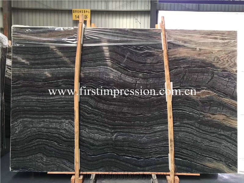 Hot Sale China Silver Waves/Black Wooden Marble Slabs&Tiles
