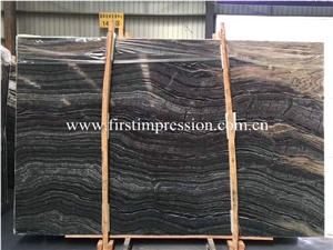 New Polished China Silver Waves/Black Wooden Marble Slabs&Tiles