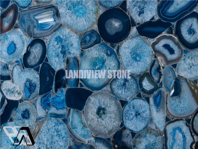 Blue Agate Semi Precious Stone Tiles Slabs