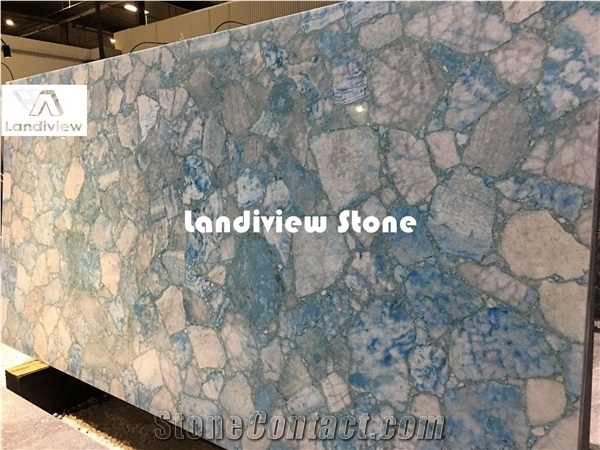 Ice Blue Calcite Semiprecious Stone Slabs and Tiles