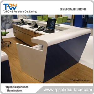 Black Solid Surface Customized Logo Design Reception Desk
