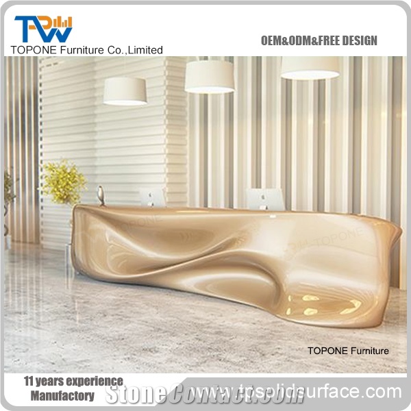 Black Solid Surface Customized Logo Design Reception Desk