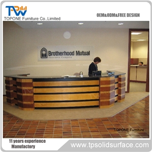 Black Solid Surface Customized Logo Design Reception Desk