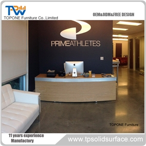 Black Solid Surface Customized Logo Design Reception Desk