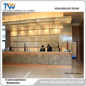 Black Solid Surface Customized Logo Design Reception Desk