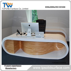 Egg Shape White and Wood Color President Working Table