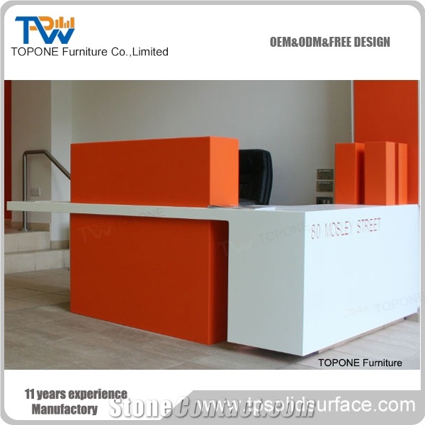 Red Solid Surface Curved Reception Counter
