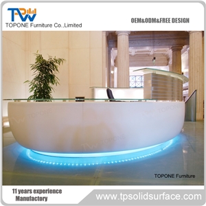 Red Solid Surface Curved Reception Counter