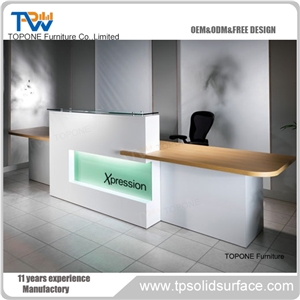 Red Solid Surface Curved Reception Counter