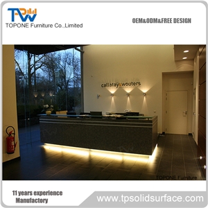 Red Solid Surface Curved Reception Counter