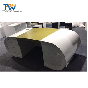 White Office Furniture Gold Color Executive Office Table Top Design