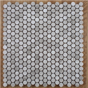 Chinese Wood Grain Vein Marble Penny Round Mosaic Tile, White Oak