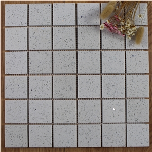 White Sparkle Quartz Mosaic Tile for Home Decoration 48x48 Polished