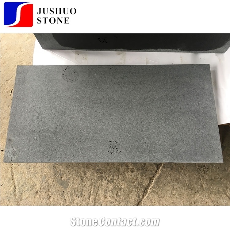 Machine Cut Surface Hainan Lava Stone Tiles / Slabs, China Grey Basalt