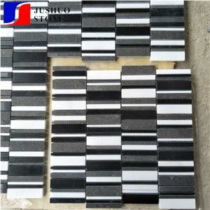 Polished Mixed Color Black Marquina+Carrara White Marble Tile Mosiac
